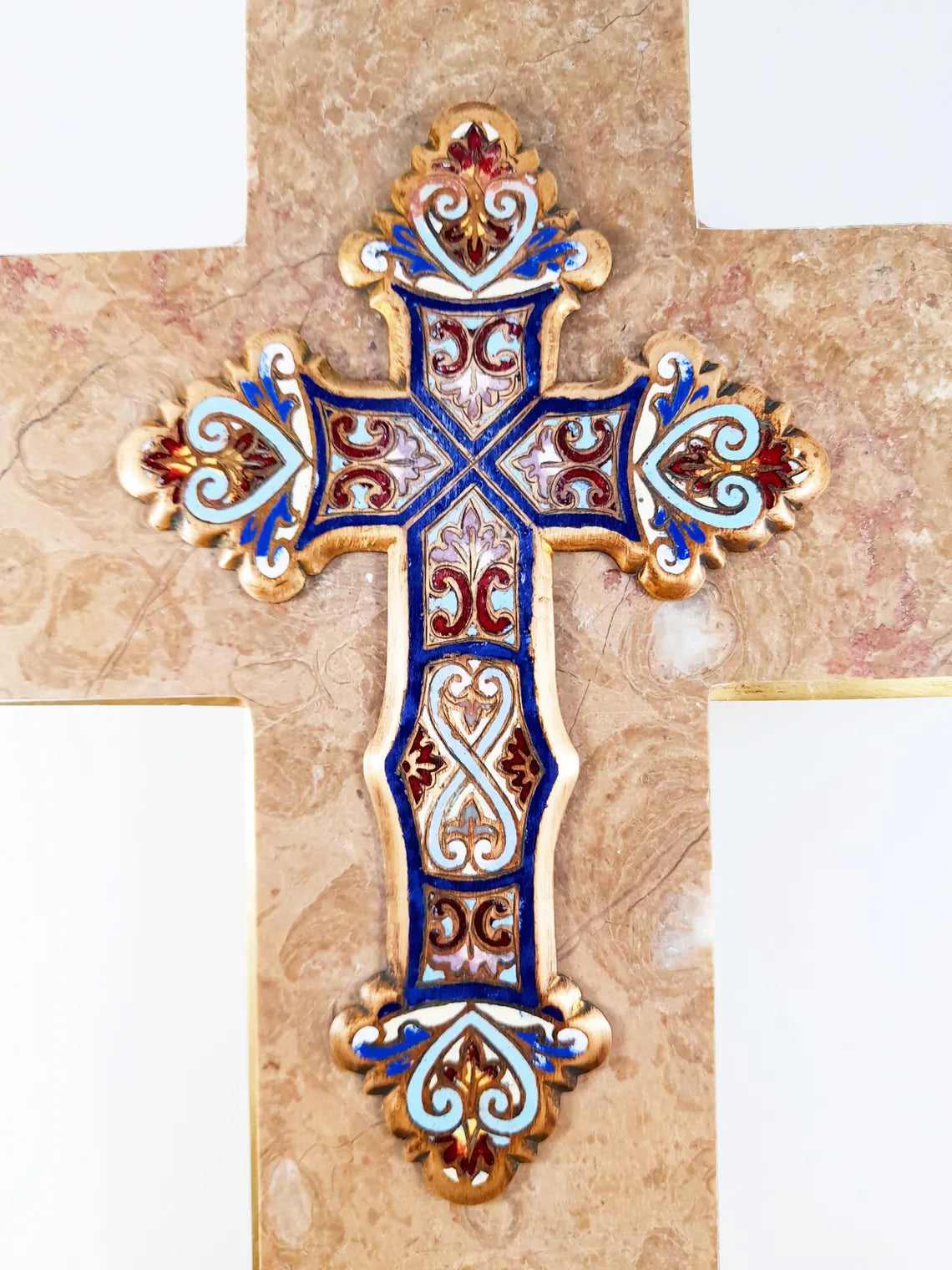 Holy water stoup, Limoges enamel on bronze, by Emile Bouasse, solid bronze back, marble base, circa 1870