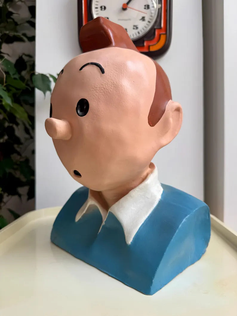 Hand-painted vintage plaster bust of Tintin