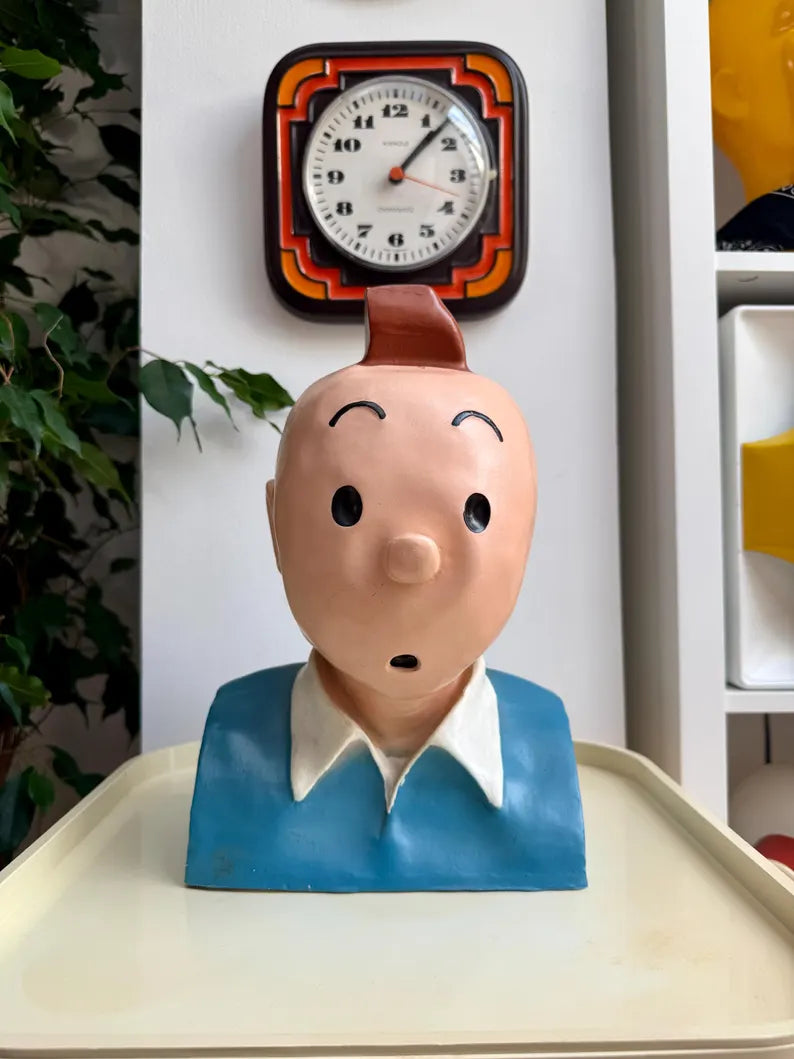 Hand-painted vintage plaster bust of Tintin