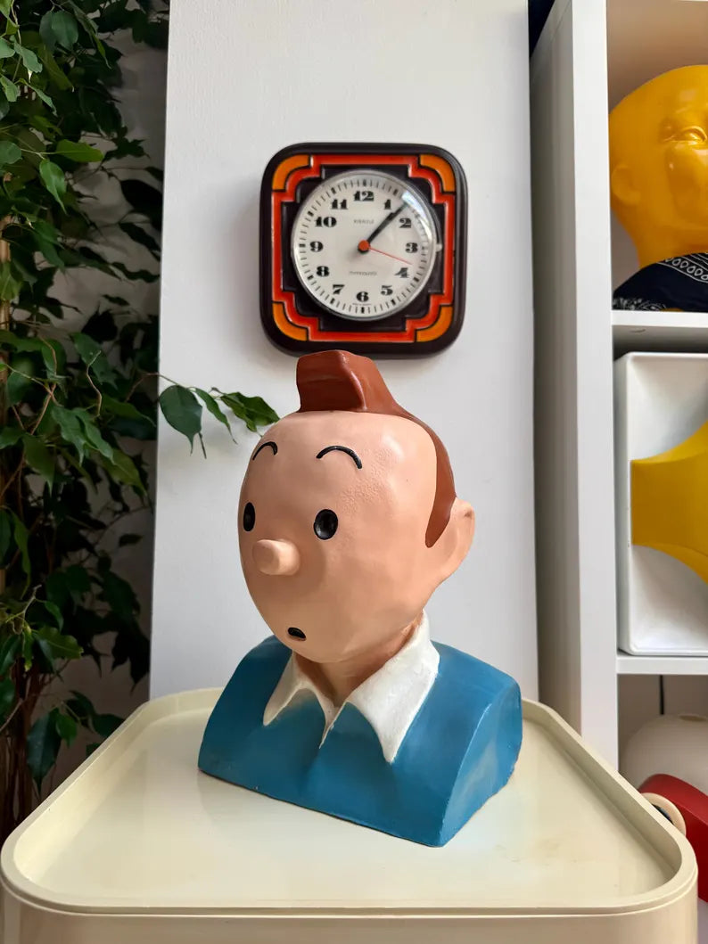 Hand-painted vintage plaster bust of Tintin