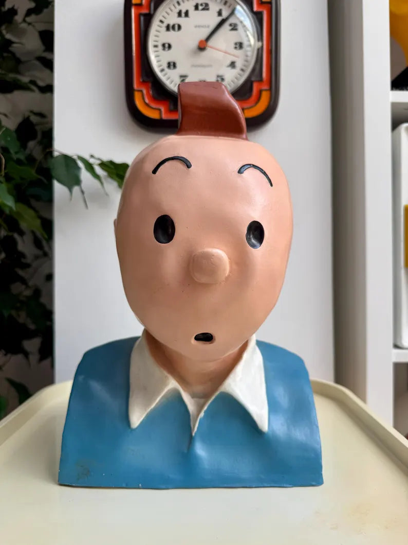 Hand-painted vintage plaster bust of Tintin