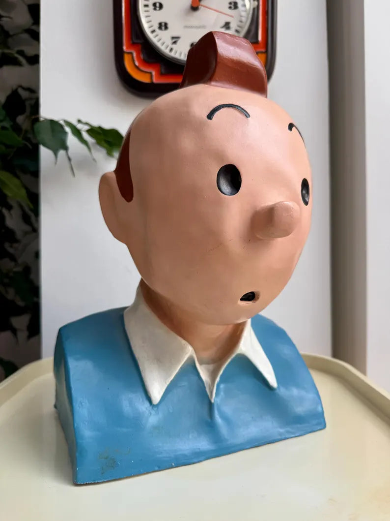 Hand-painted vintage plaster bust of Tintin
