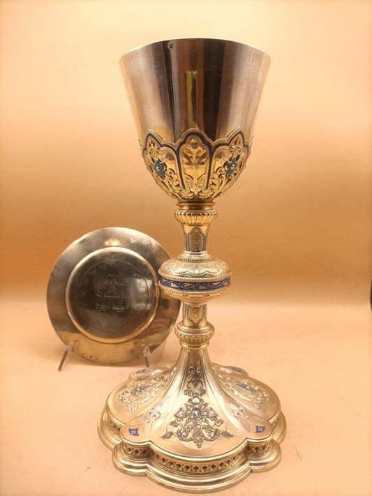 gilt silver chalice, enamel, fleur-de-lis, diamonds, late 19th century