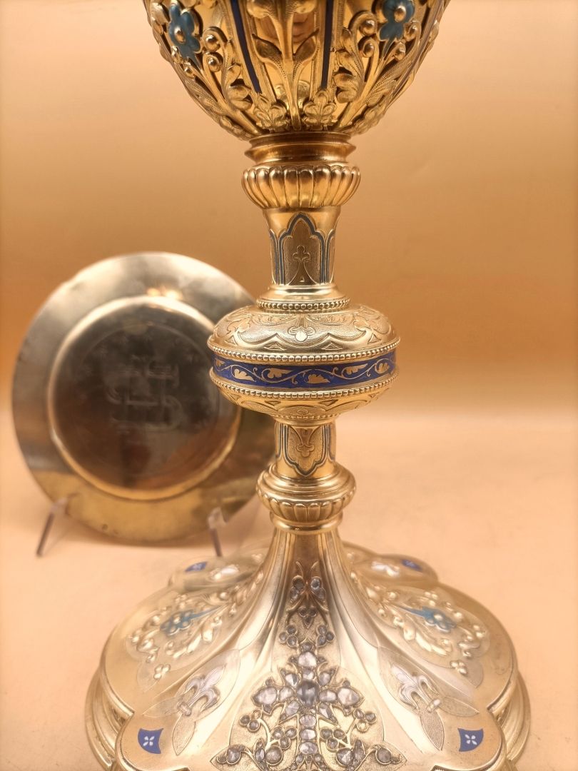 gilt silver chalice, enamel, fleur-de-lis, diamonds, late 19th century