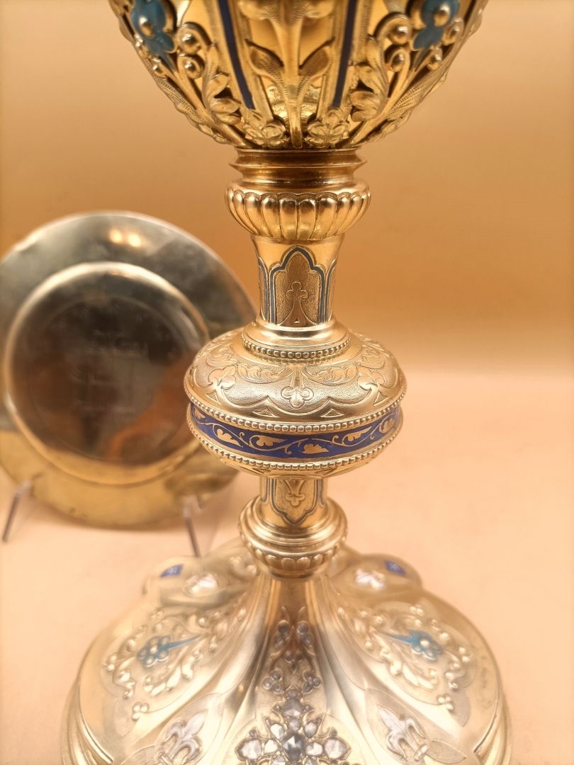 gilt silver chalice, enamel, fleur-de-lis, diamonds, late 19th century