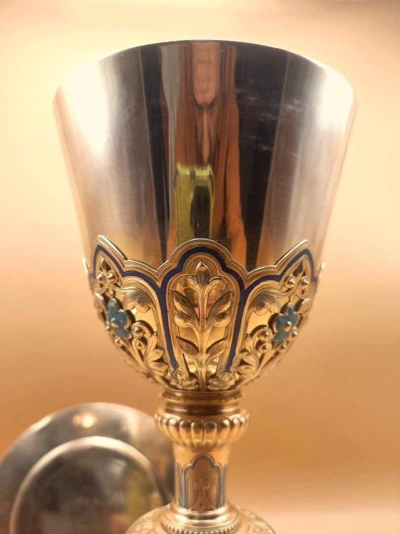 gilt silver chalice, enamel, fleur-de-lis, diamonds, late 19th century