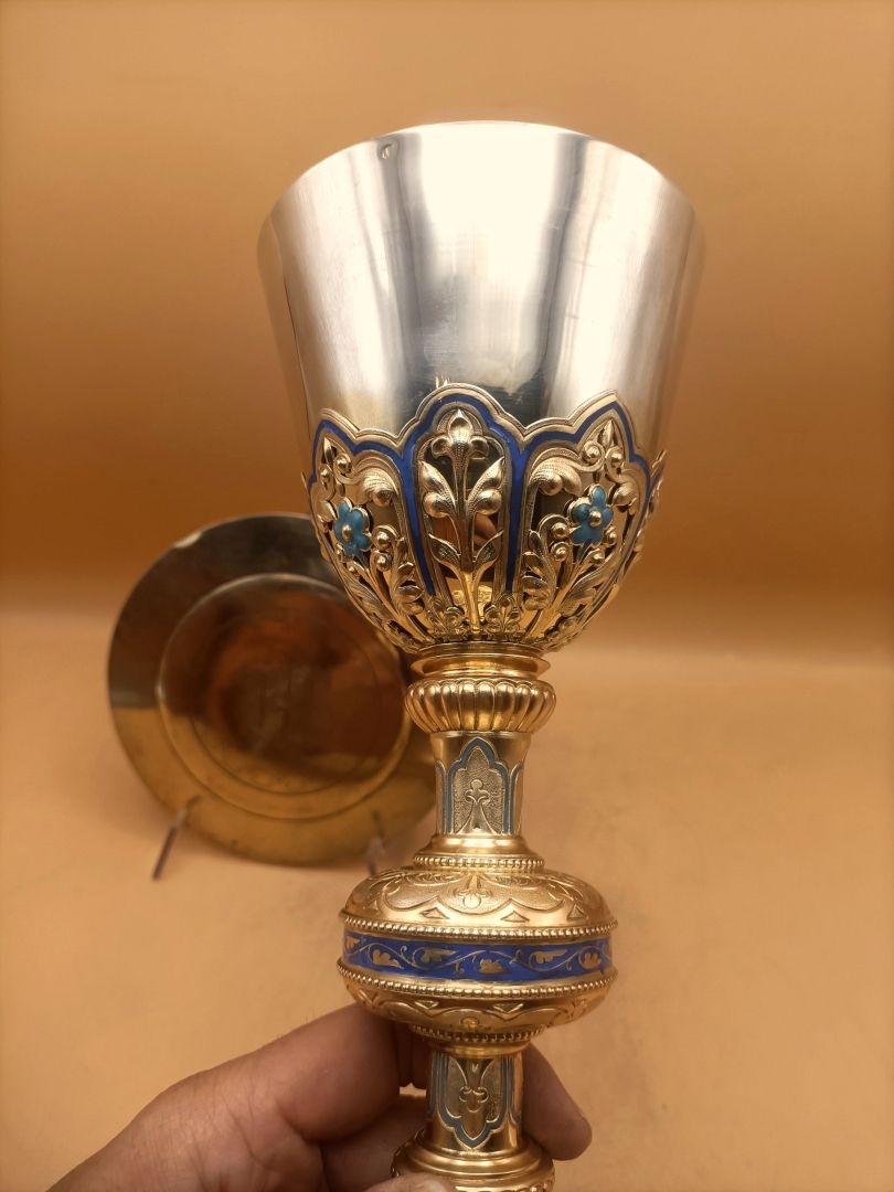 gilt silver chalice, enamel, fleur-de-lis, diamonds, late 19th century