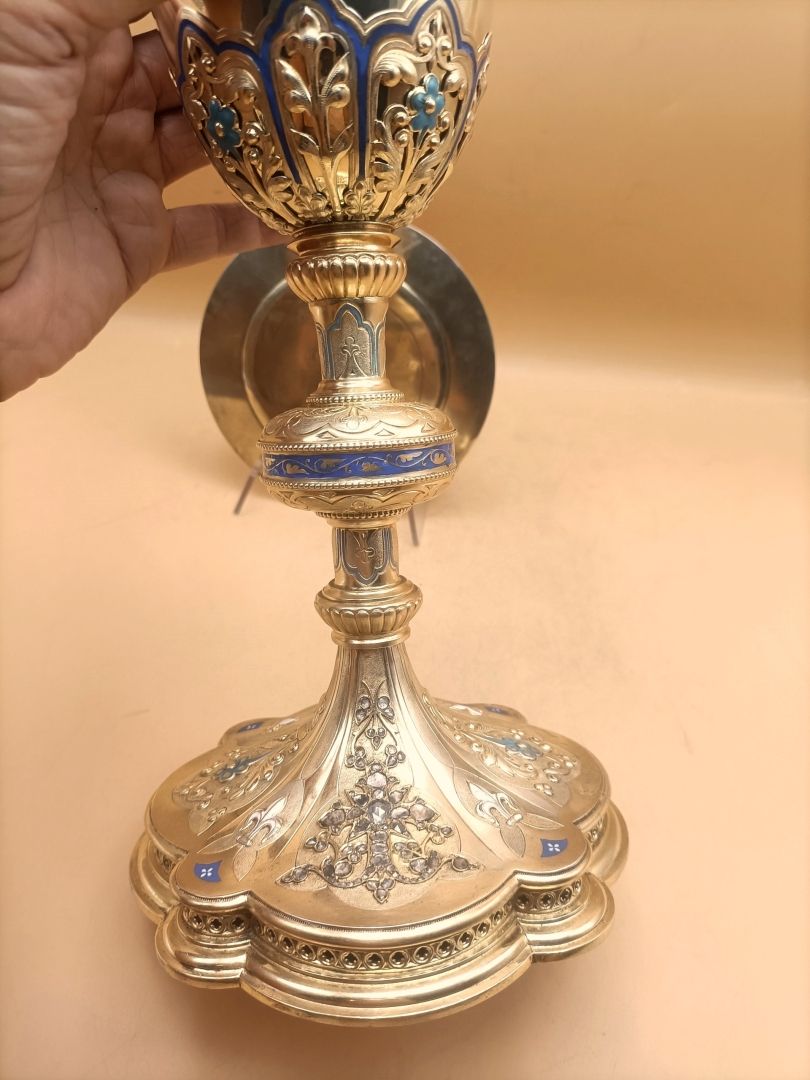 gilt silver chalice, enamel, fleur-de-lis, diamonds, late 19th century