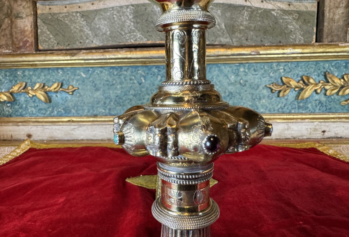 Chased vermeil chalice decorated with colored stone cabochons - 19th century