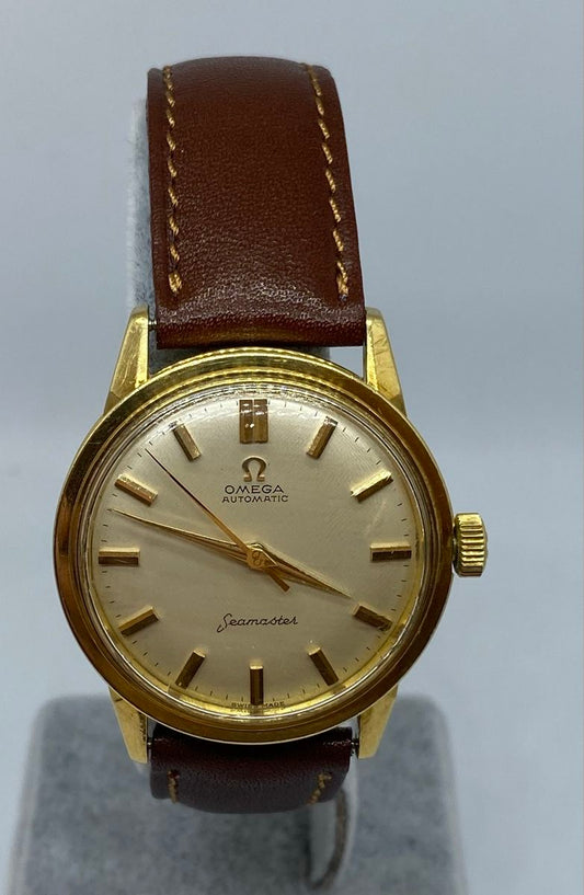 Vintage Omega Seamaster Automatic Bumper 18k Gold Watch
