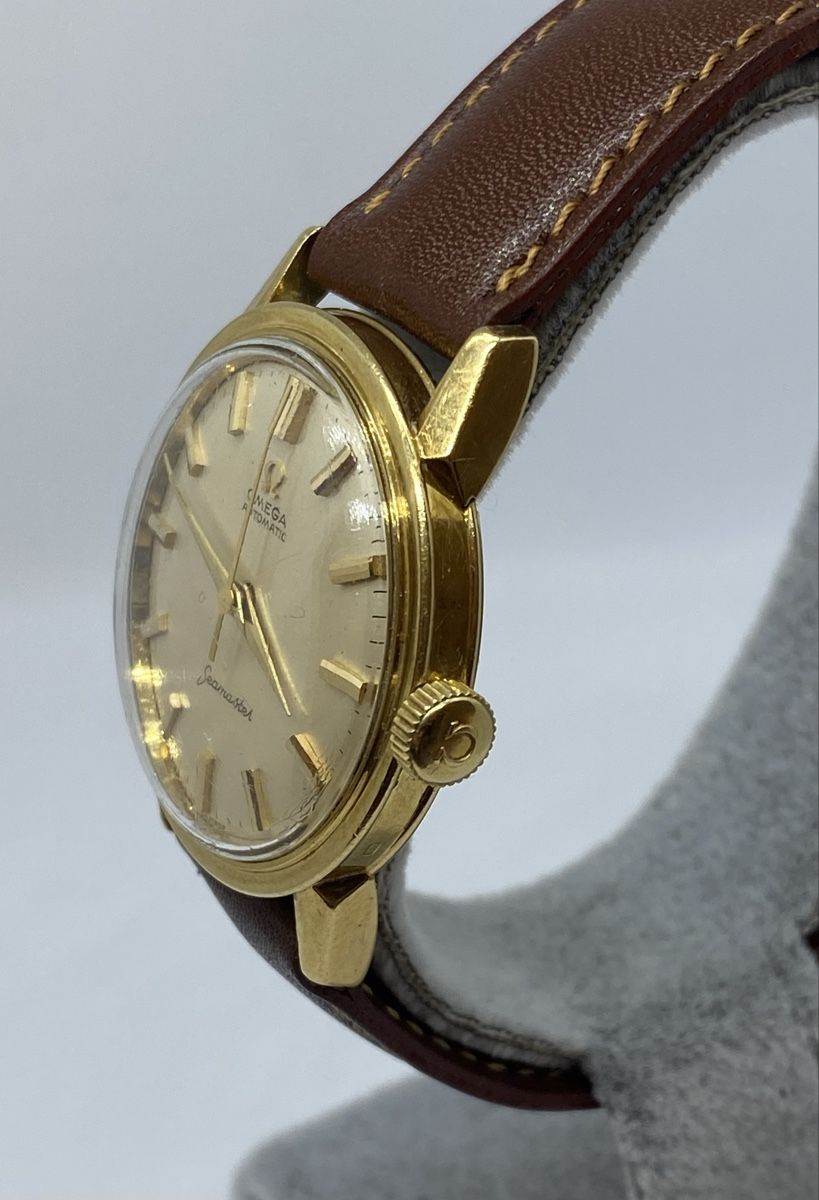 Vintage Omega Seamaster Automatic Bumper 18k Gold Watch