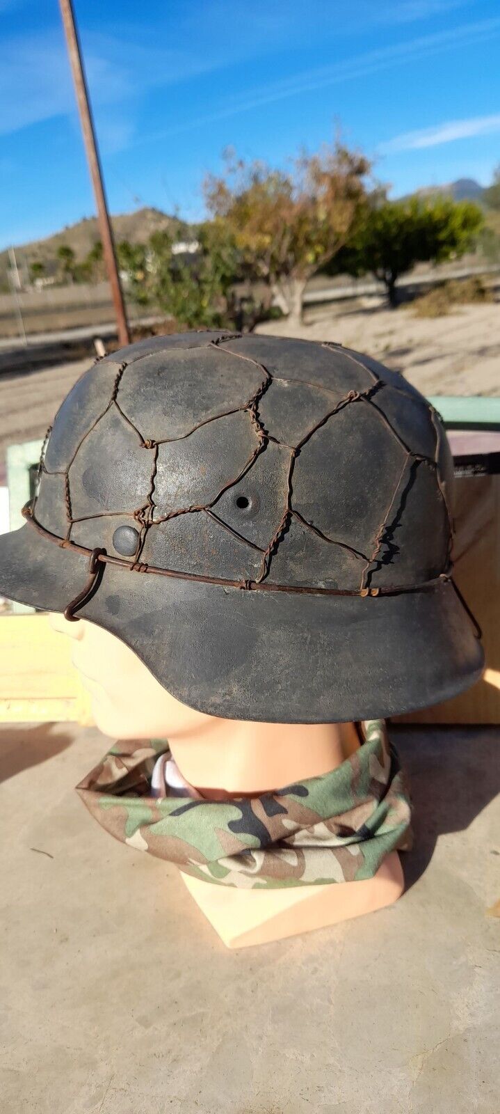 German Model 42 helmet, wire-mesh camouflage, WW2 Germany