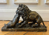 19th-century bronze signed Fratin – Lion bringing down a wild boar – Animal sculpture