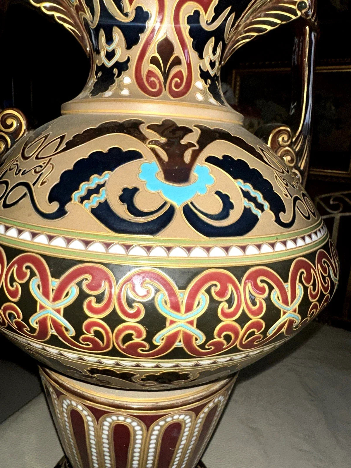 MAGNIFICENT LARGE BYZANTINE SARREGUEMINES STONEWARE VASE NO. 831