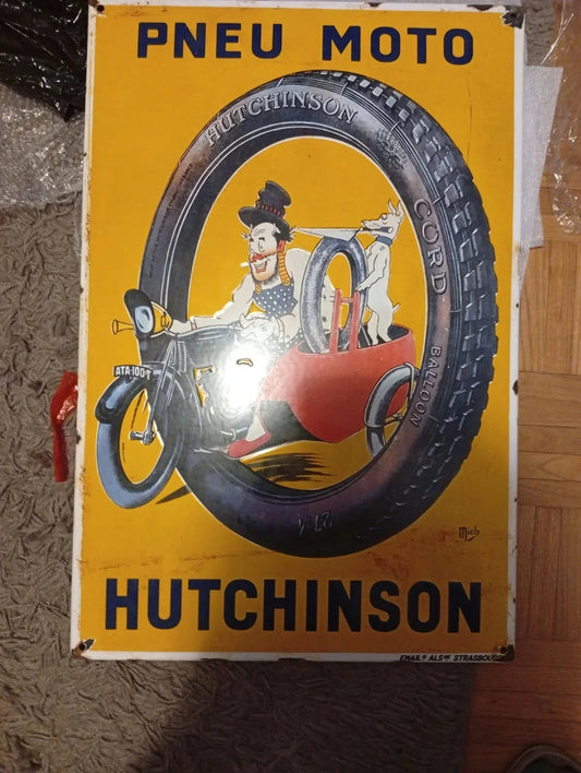 Antique Hutchinson tire advertising enamel sign
