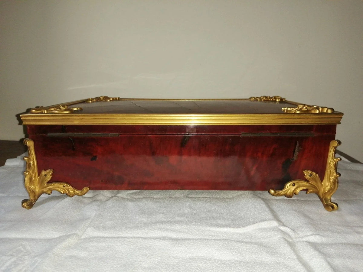 Louis XV style tortoiseshell veneer table casket, signed Rischmann Pau