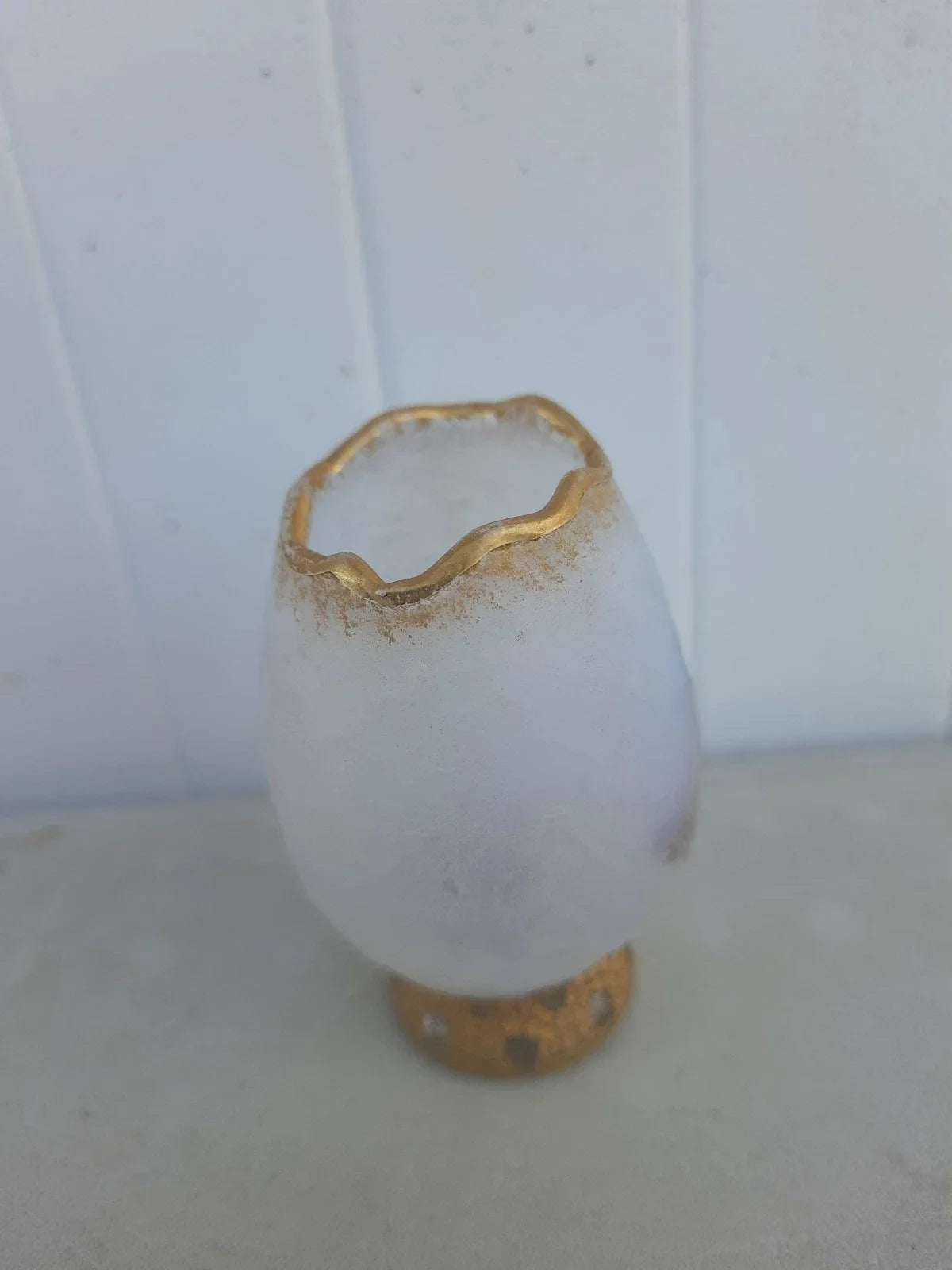 Rare Antique Small Daum Nancy Goose Girl Frosted Glass Vase. Gold Trimmed.