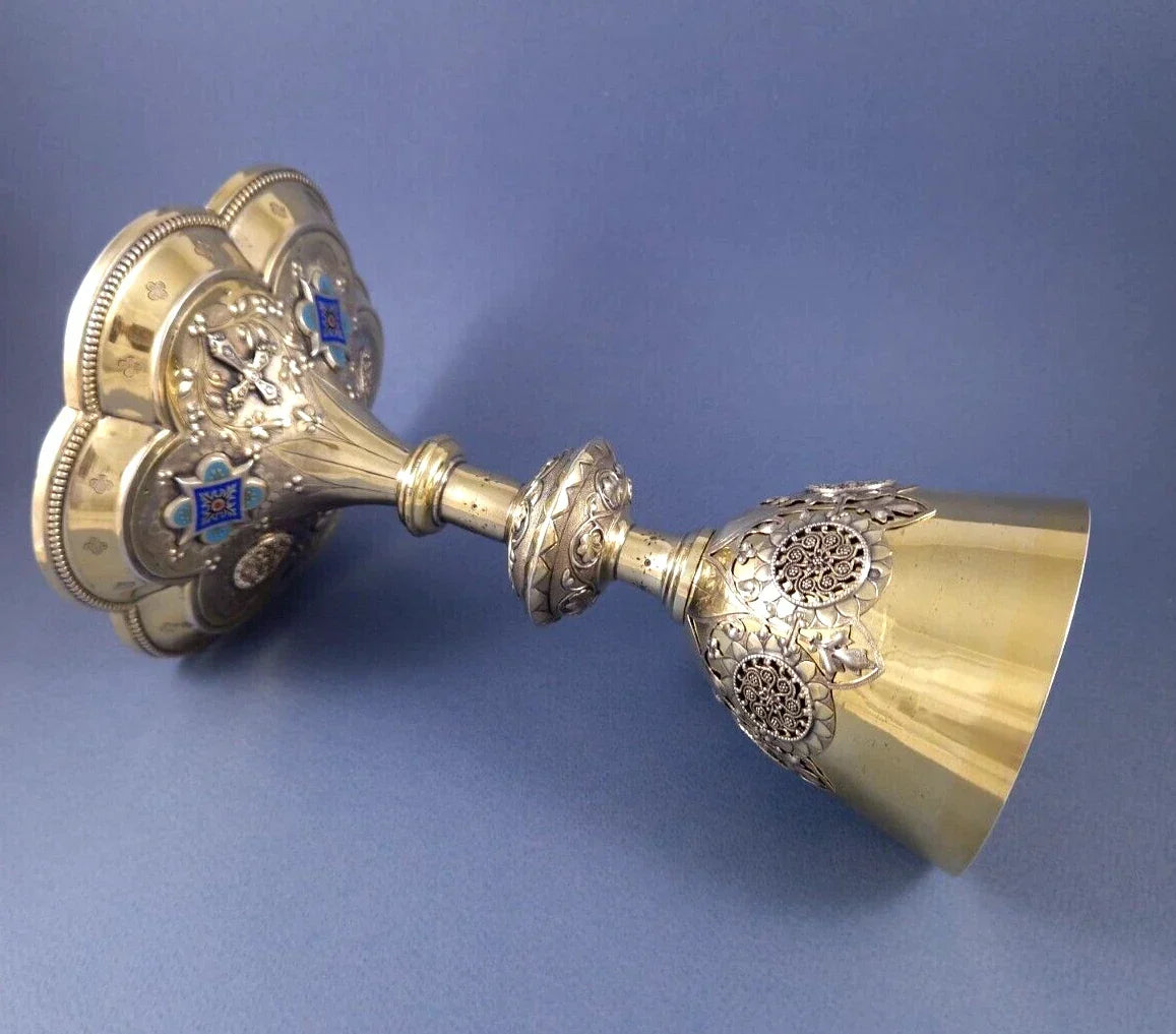 Vermeil and enamel chalice, solid silver by Demarquet Frères