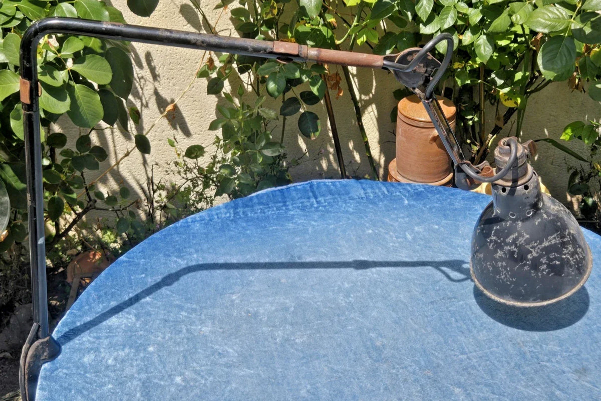 LAMPE GRAS / Beautiful antique sheet metal workshop lamp signed GRAS / All original