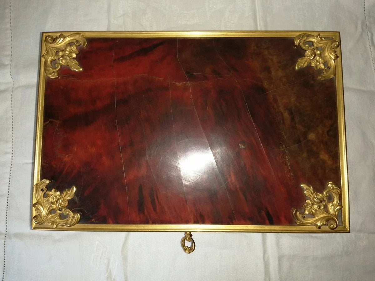 Louis XV style tortoiseshell veneer table casket, signed Rischmann Pau