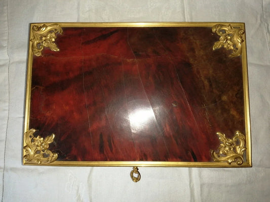 Coffret de table placage écailles style Louis XV Signé Rischmann Pau