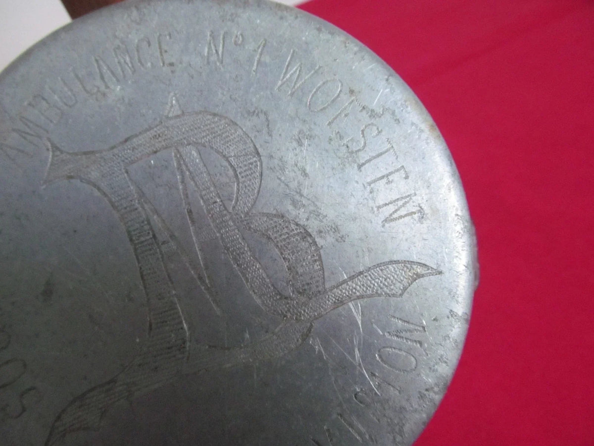 Engraved mess tin French soldier medic trench art WWI Yser poilu Adrian