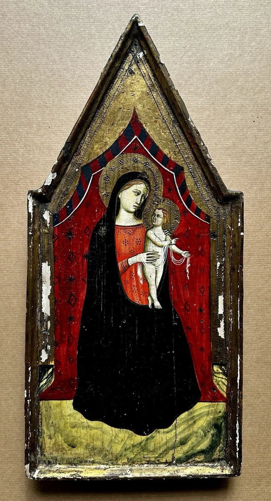Antique Virgin and Child Painting, Religious Art, Renaissance Altarpiece