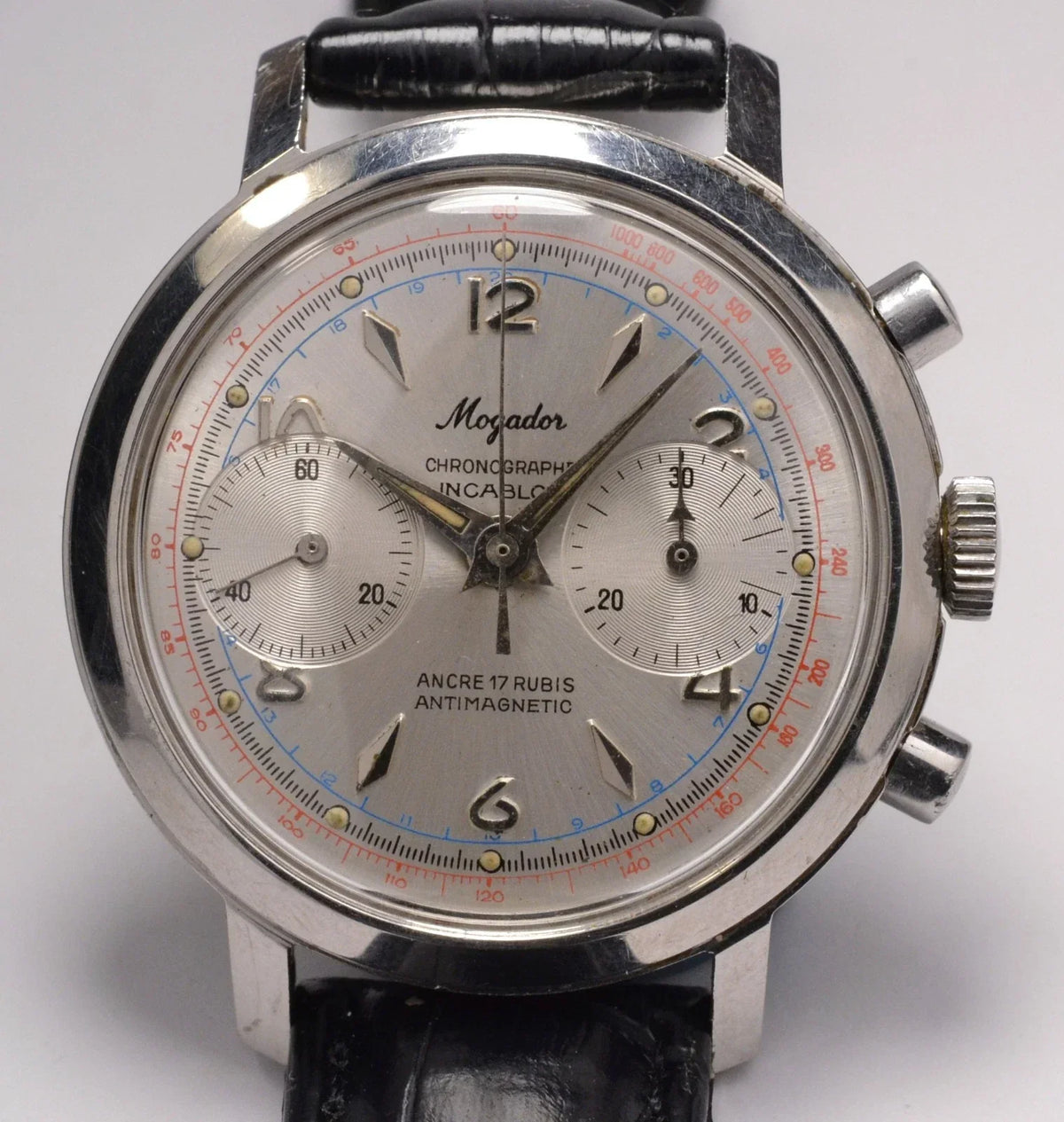 VINTAGE 1960S SWISS MOGADOR CHRONOGRAPH WATCH STAINLESS STEEL LANDERON
