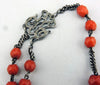 Antique large rosary made of faceted coral beads and solid silver, weight 36 g