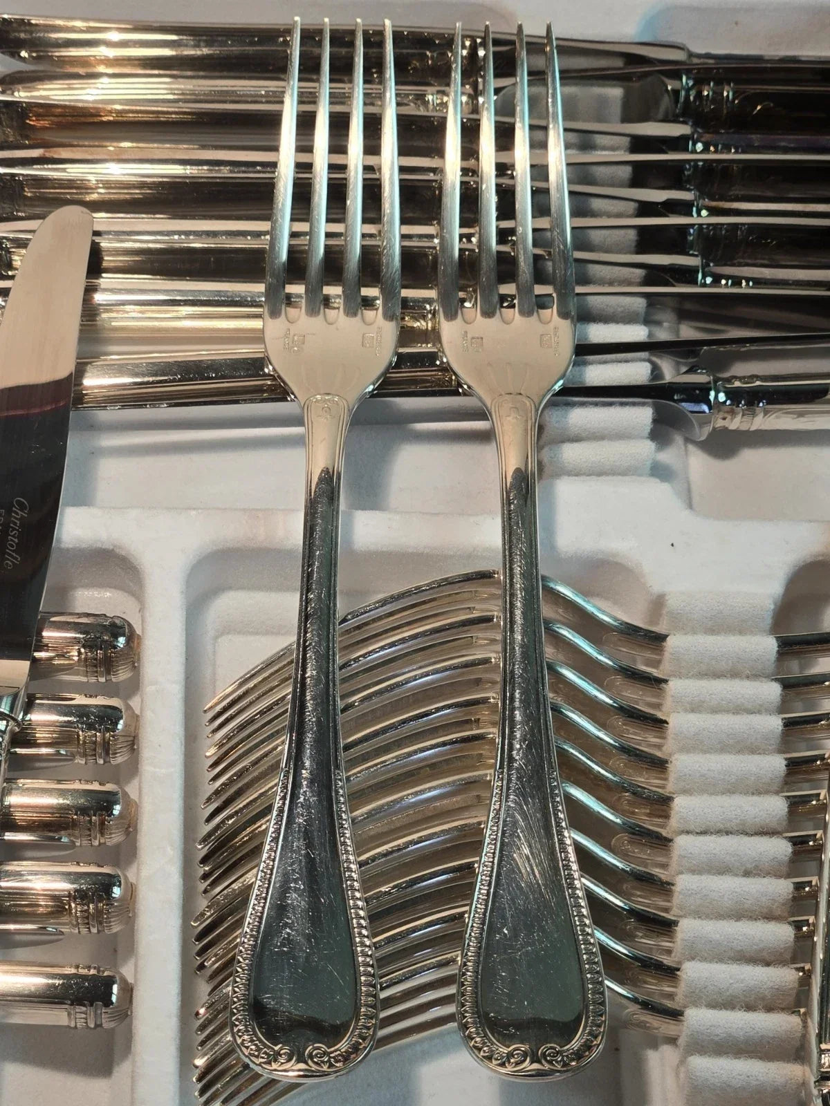 Beautiful antique silver-plated cutlery set by CHRISTOFLE, MALMAISON pattern, 47 pieces