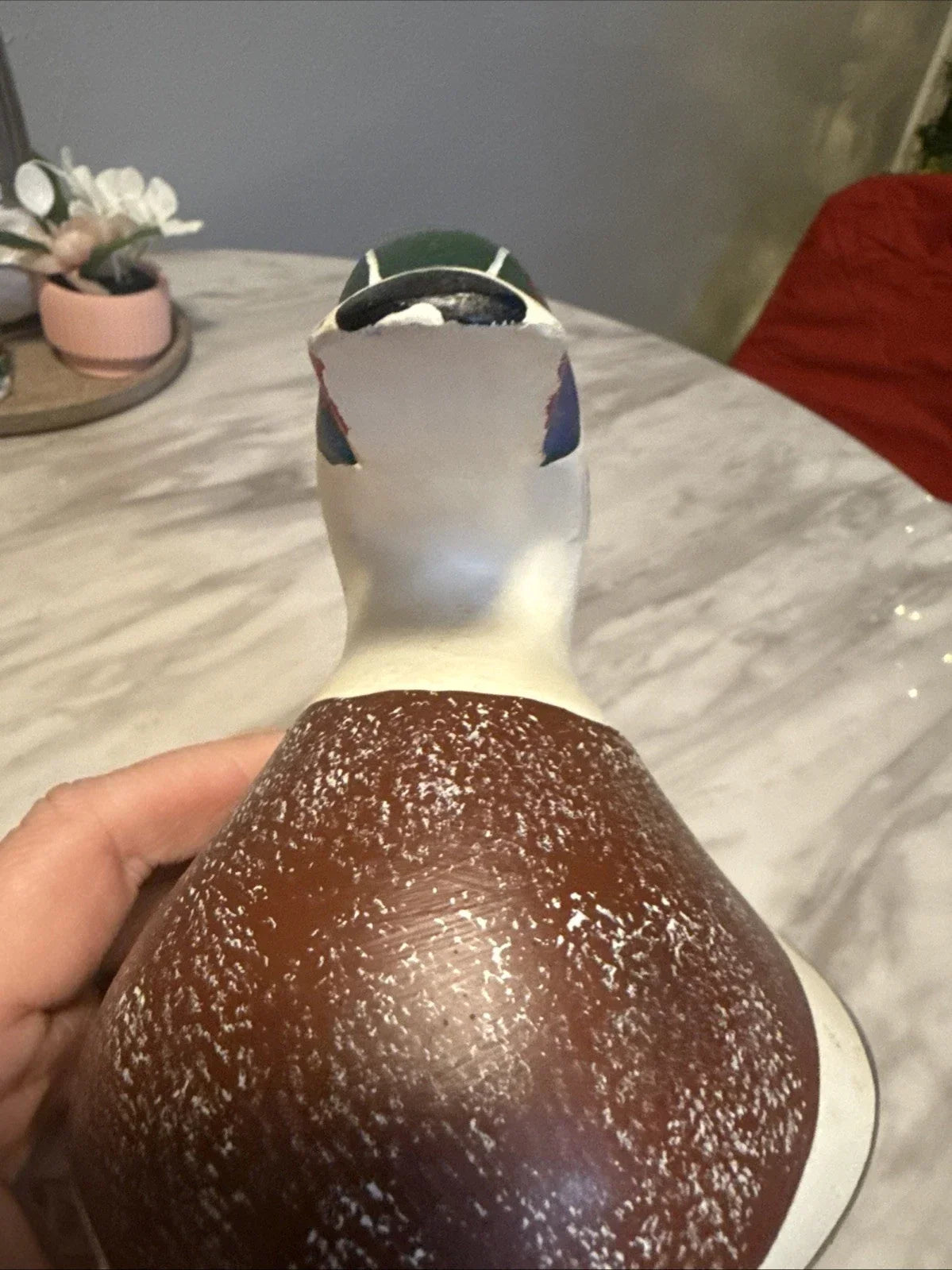 Canard mandarin en bois massif sculpté, leurre vintage du capitaine harry jobes