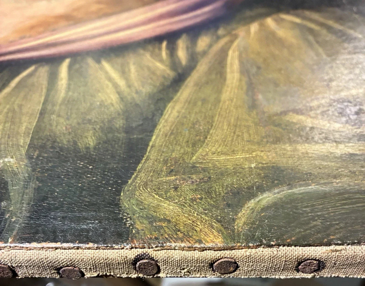 Tableau ancien huile portrait femme reine bijoux renaissance fontaine bleau xvie