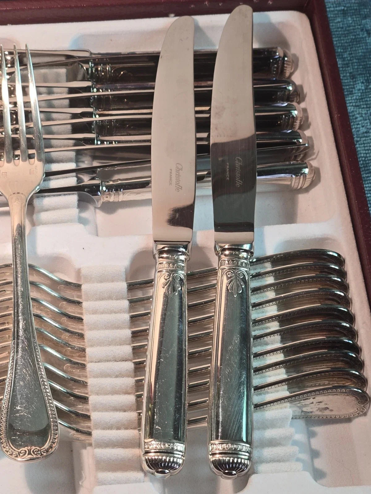 Beautiful antique silver-plated cutlery set by CHRISTOFLE, MALMAISON pattern, 47 pieces