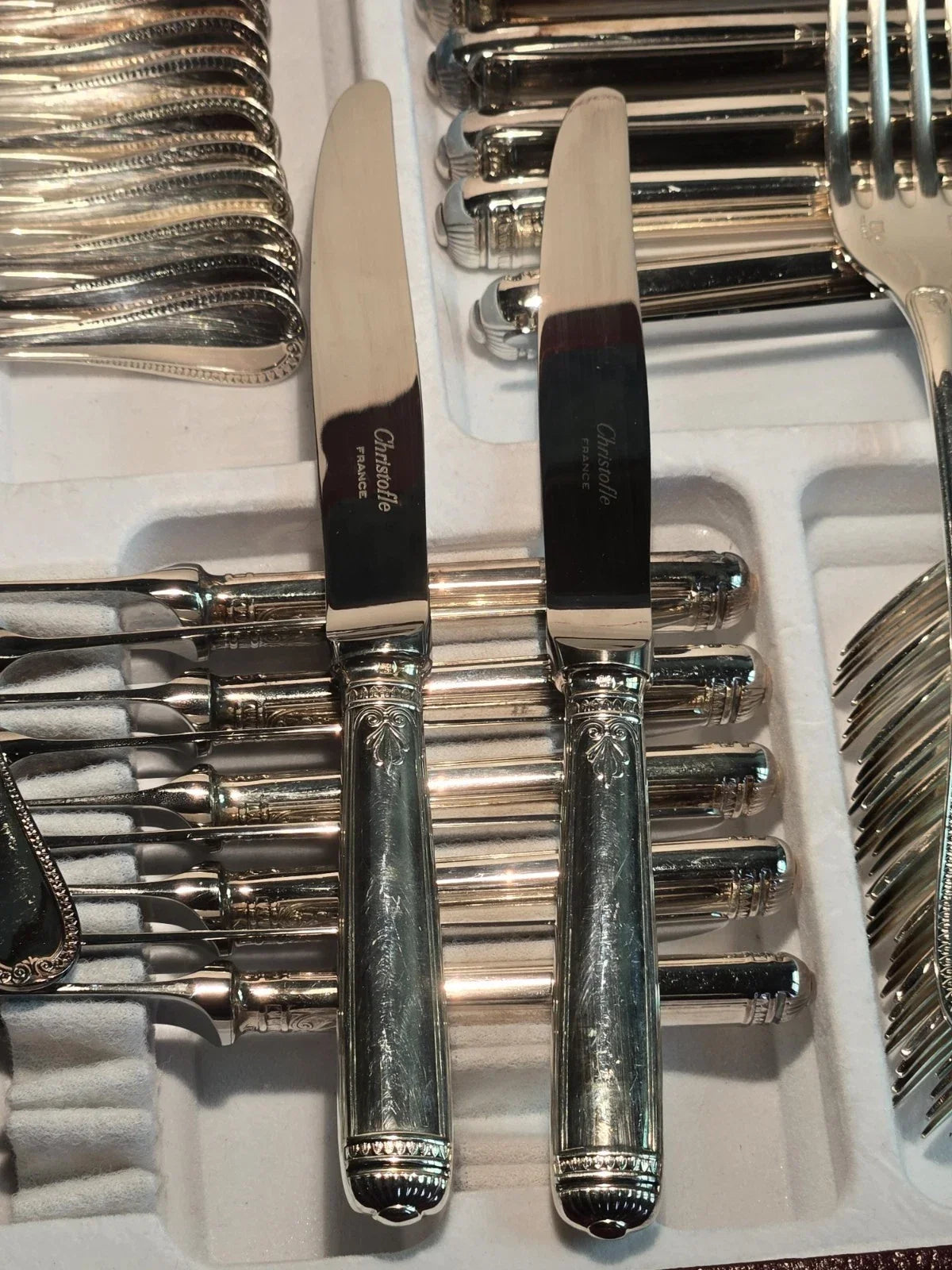 Beautiful antique silver-plated cutlery set by CHRISTOFLE, MALMAISON pattern, 47 pieces