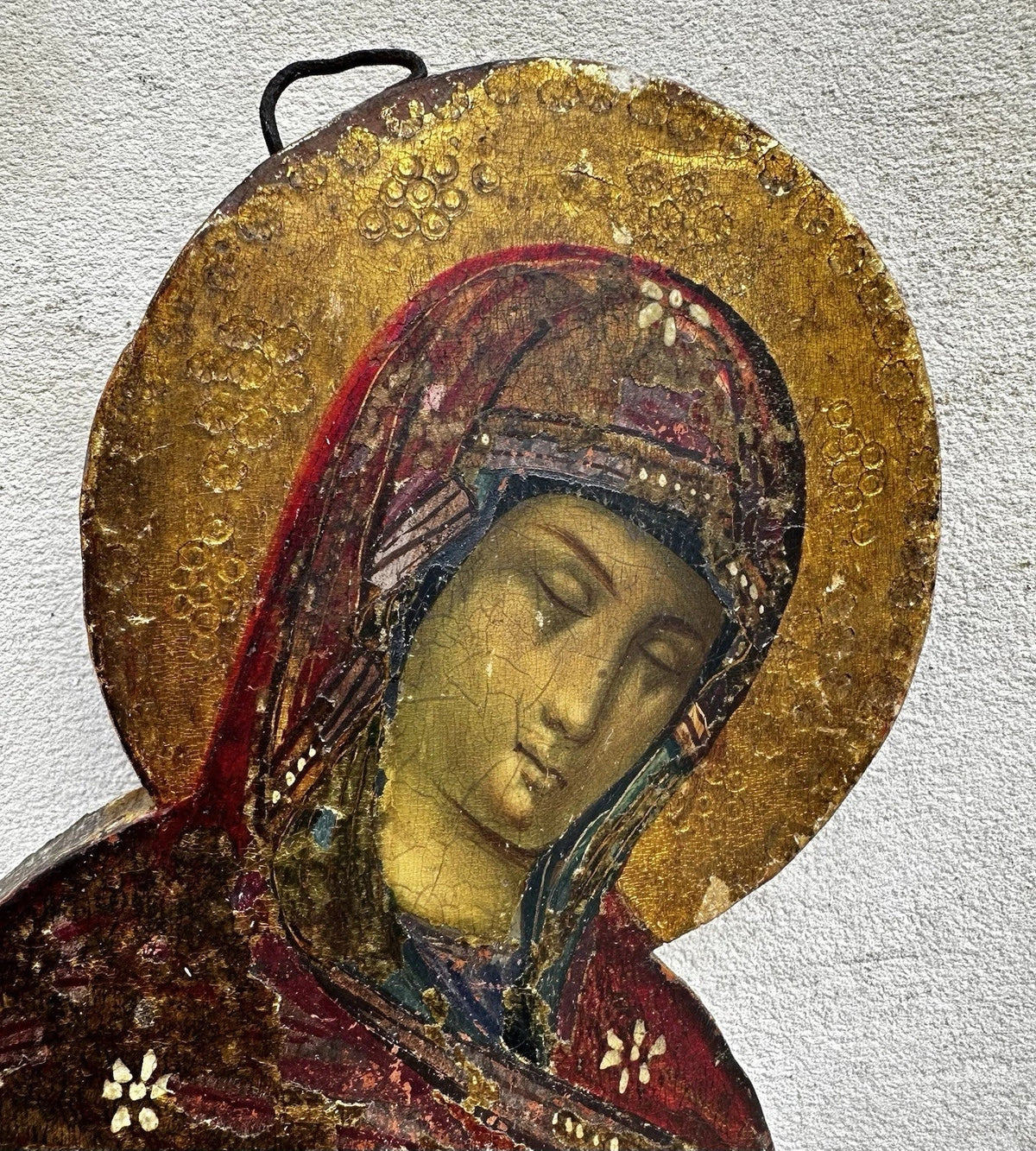 Antique Painting Portrait of the Virgin Mary in Prayer Religious Icon Wood