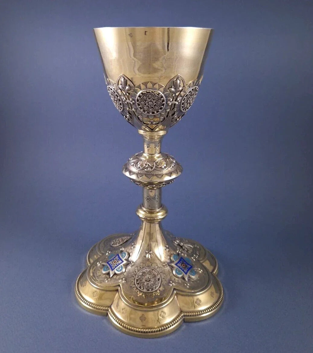 Vermeil and enamel chalice, solid silver by Demarquet Frères