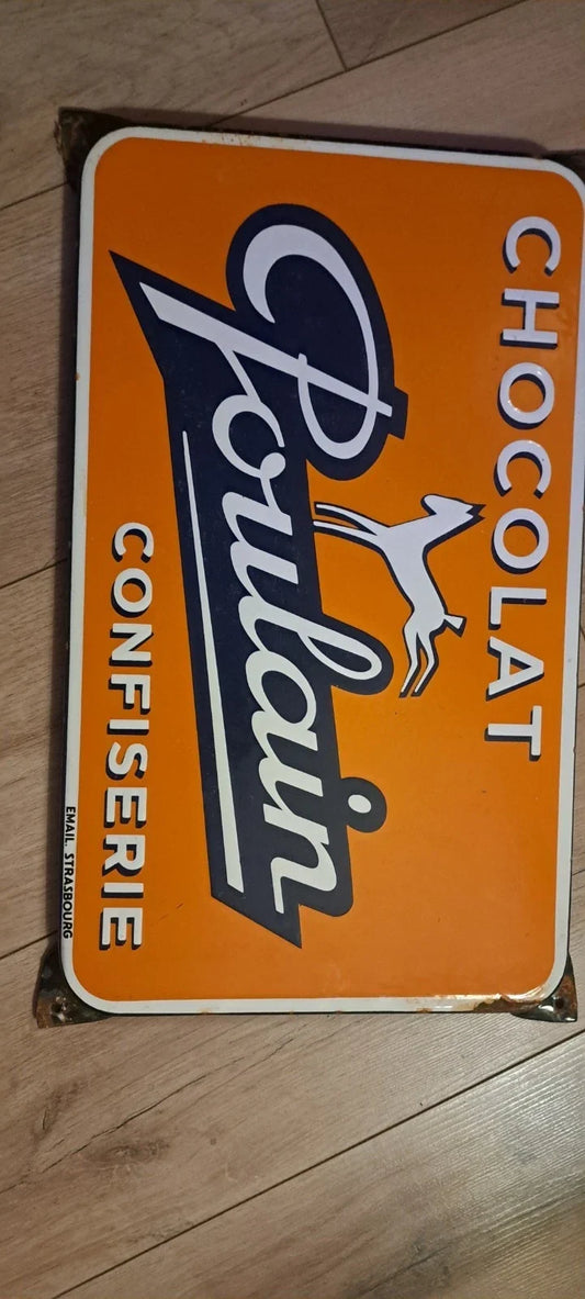 Vintage Chocolat Poulain advertising enamel sign