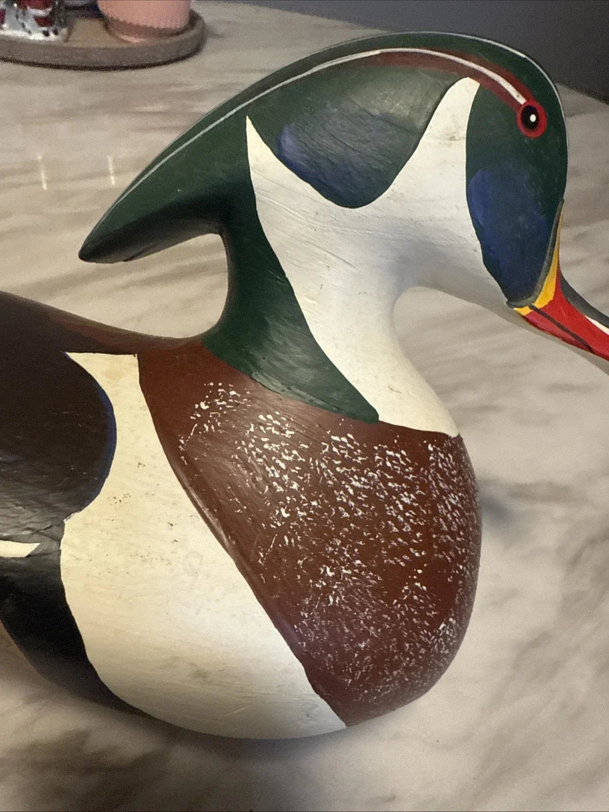Canard mandarin en bois massif sculpté, leurre vintage du capitaine harry jobes