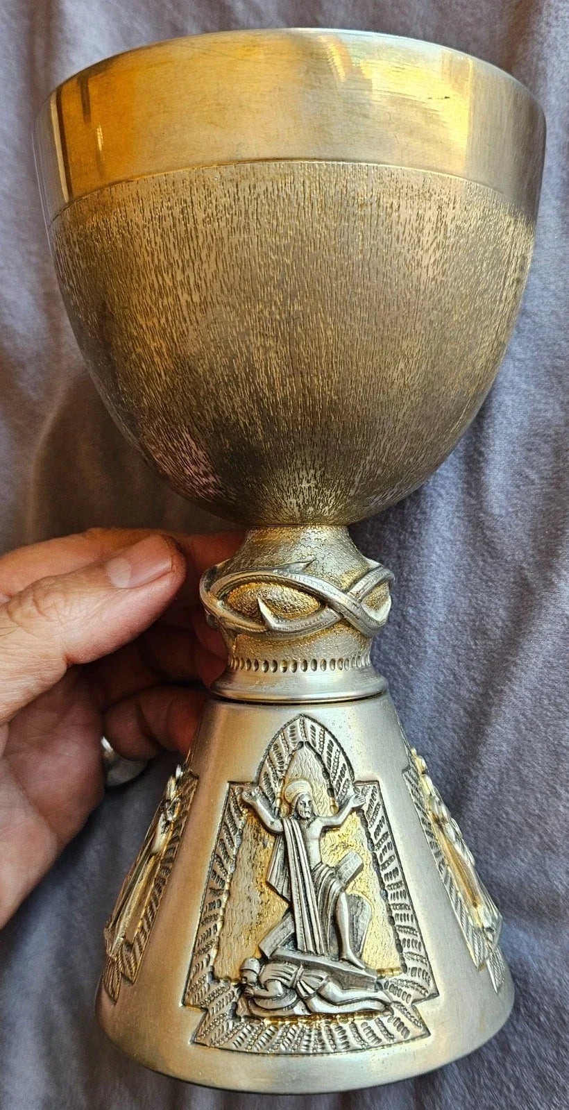 Solid silver Italian chalice with remains of vermeil gilding