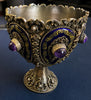 Solid sterling silver 925 chalice, cobalt blue enamel, amethyst cabochons, fine pearls