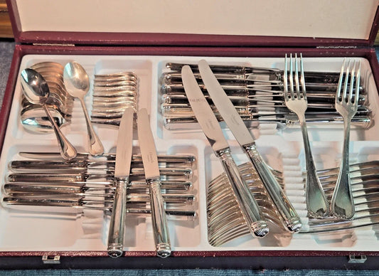 Beautiful antique silver-plated cutlery set by CHRISTOFLE, MALMAISON pattern, 47 pieces
