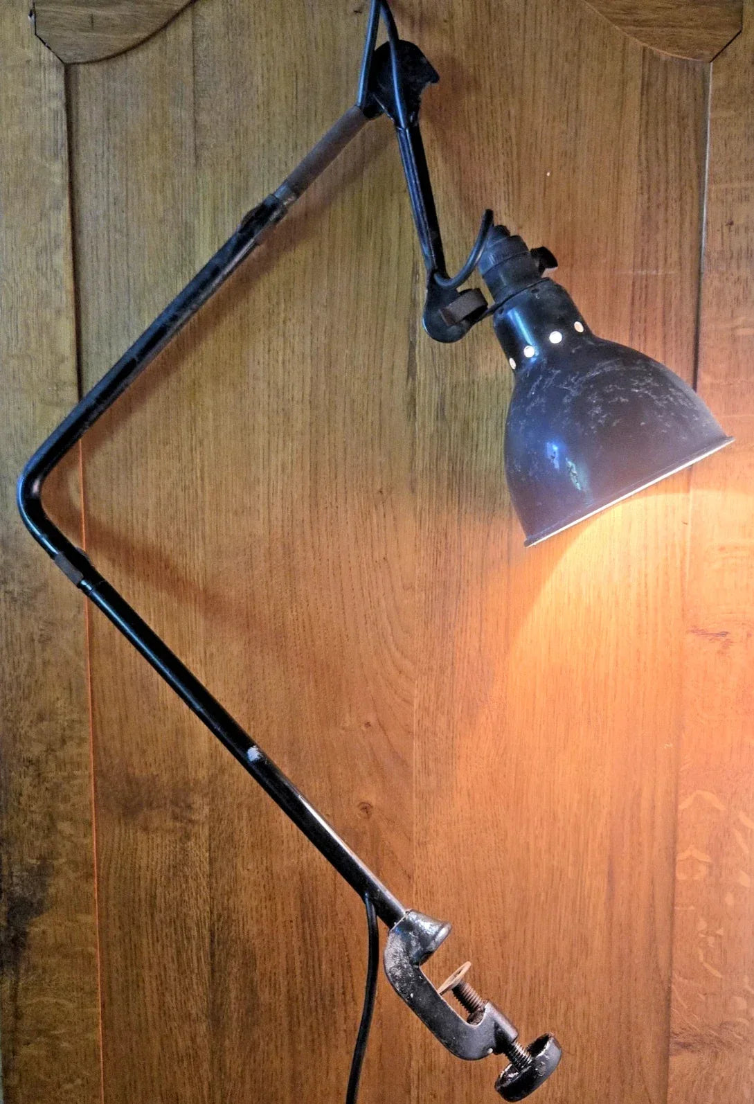 LAMPE GRAS / Beautiful antique sheet metal workshop lamp signed GRAS / All original