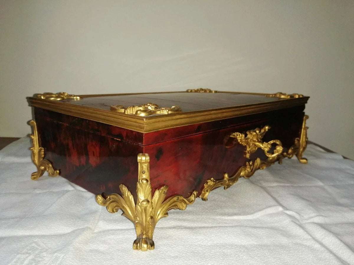 Louis XV style tortoiseshell veneer table casket, signed Rischmann Pau