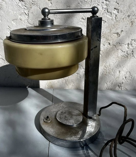 1940s chrome metal and opaline glass desk lamp