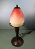 Wrought iron lamp with pâte de verre tulip shade. Signed Schneider.