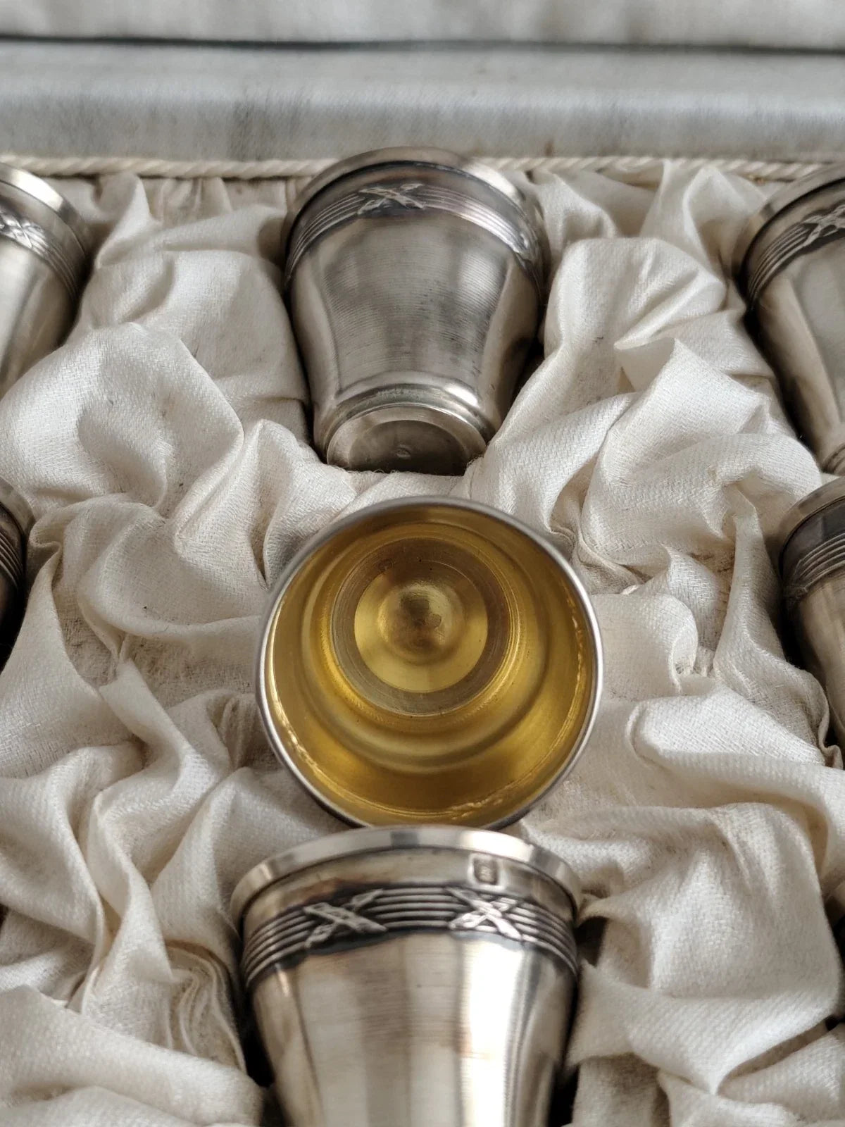 Antique Solid Silver Liqueur Glass Set, Minerva Hallmark, 19th Century