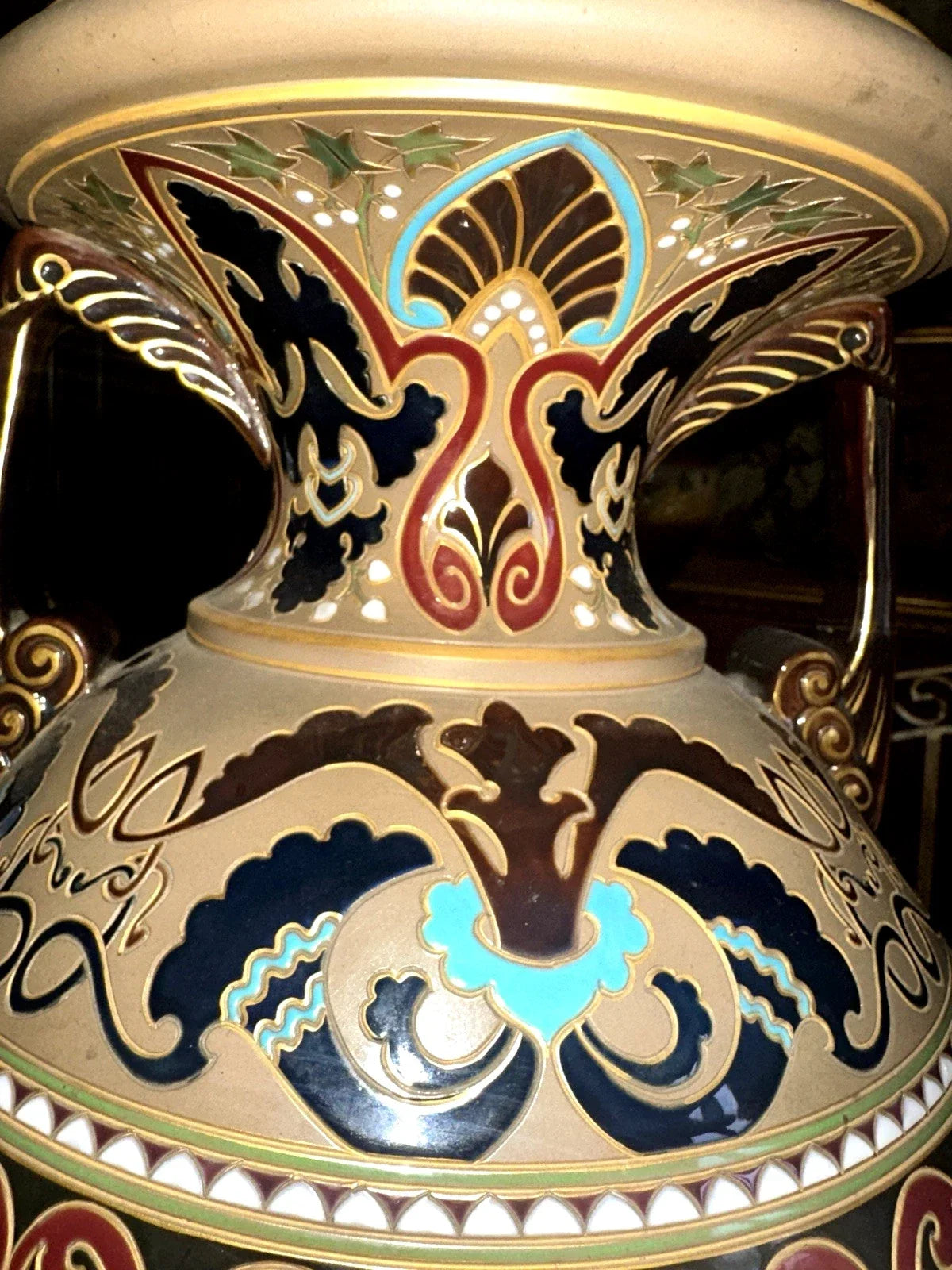 MAGNIFICENT LARGE BYZANTINE SARREGUEMINES STONEWARE VASE NO. 831