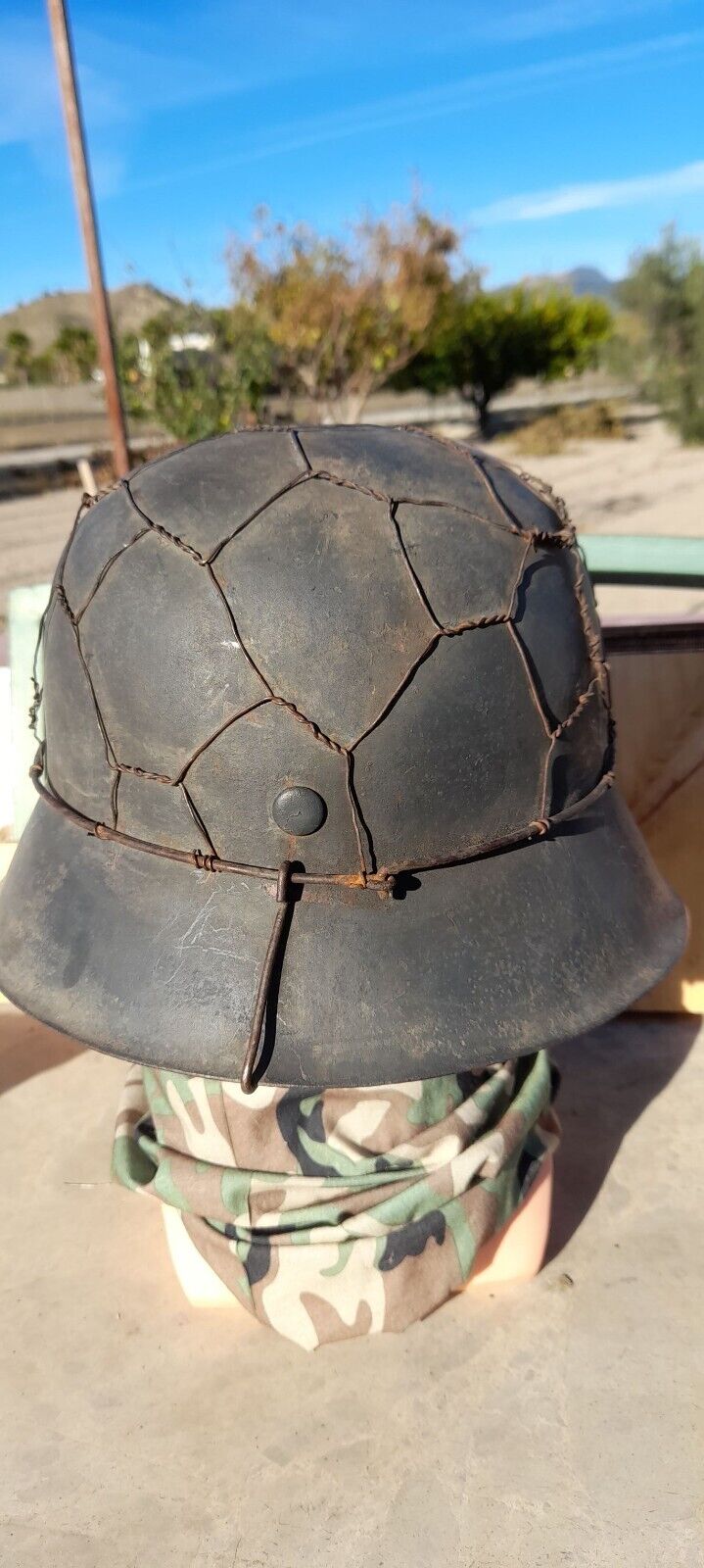 German Model 42 helmet, wire-mesh camouflage, WW2 Germany