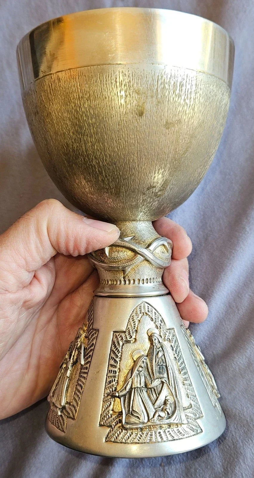 Solid silver Italian chalice with remains of vermeil gilding