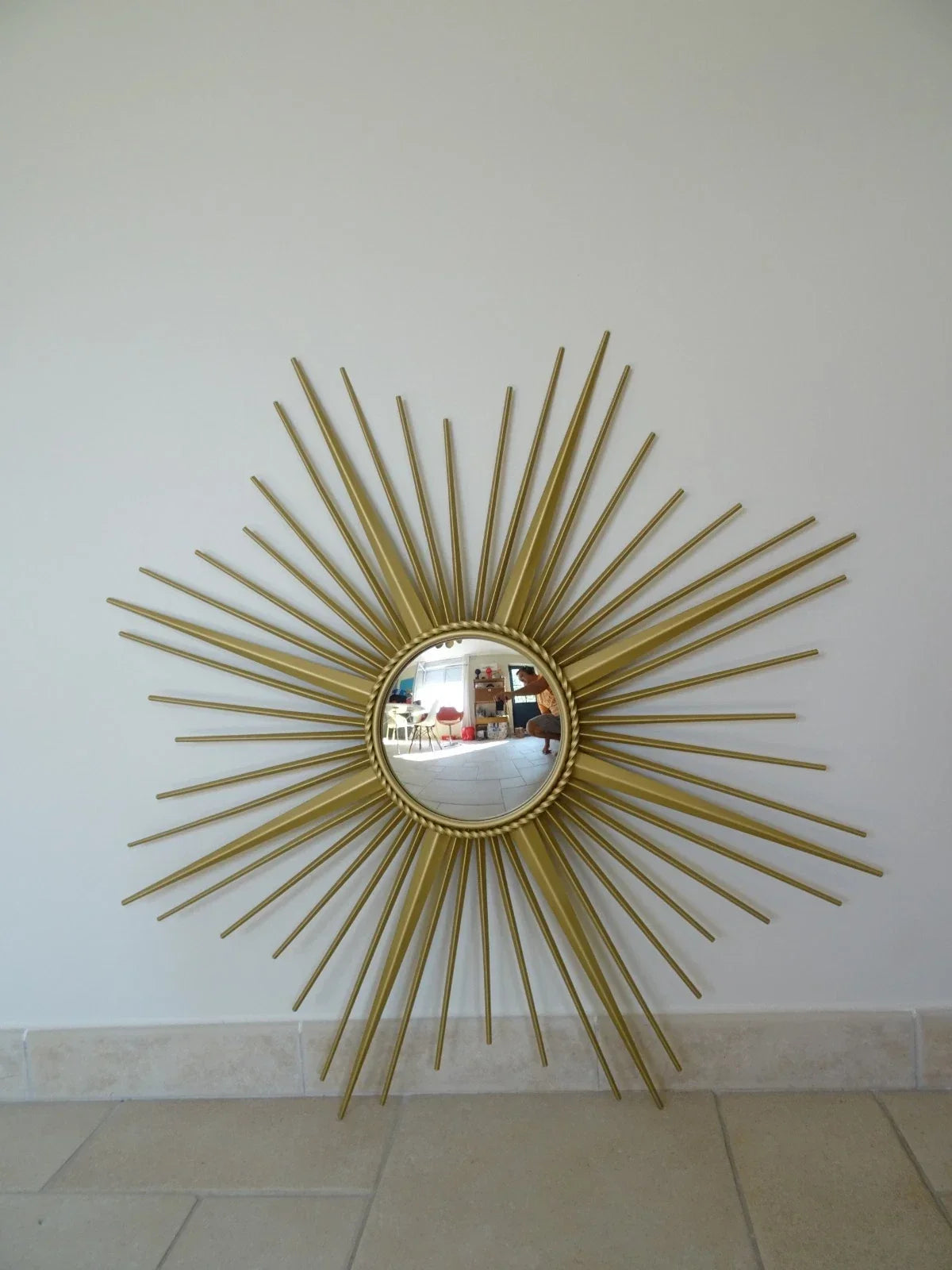Vintage CHATY VALLAURIS sunburst mirror, convex witch mirror, 1950s
